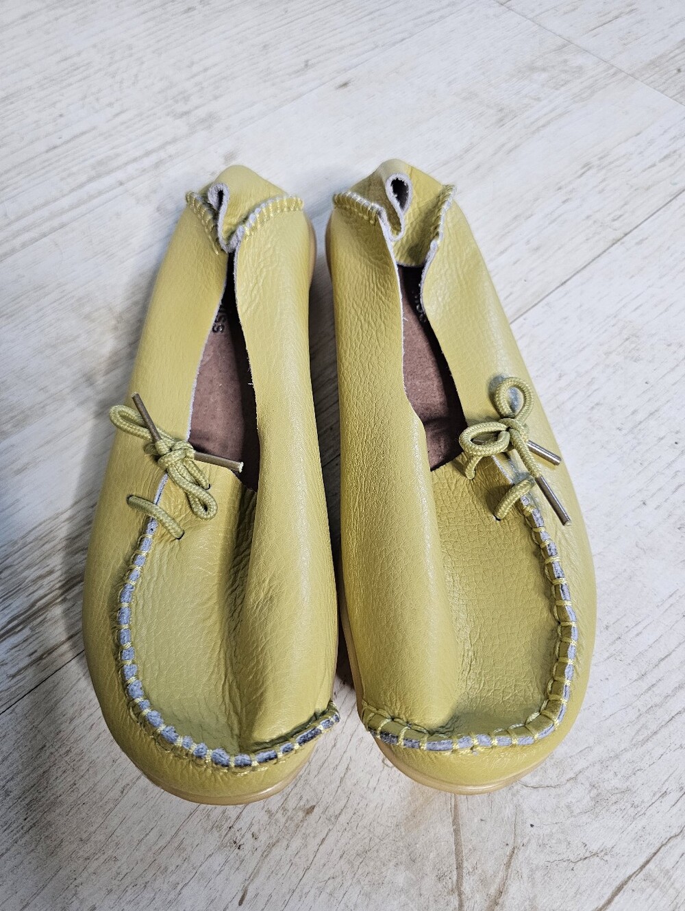 Yellow Green Leather Driving Moccasin Flats